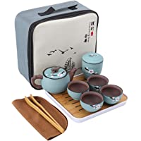 fanquare Portátil Kung Fu Juego de Té con Bolsa de Viaje- Juego de Tazas de Cerámica de Flor de Cerezo Zisha- 1 Tetera…